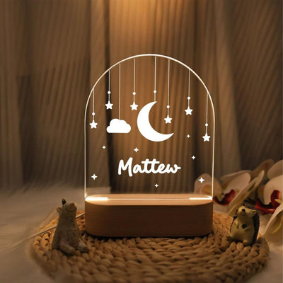 Kids Night Lights - Personalized Moon Star Clouds Nursery Decor Lamp