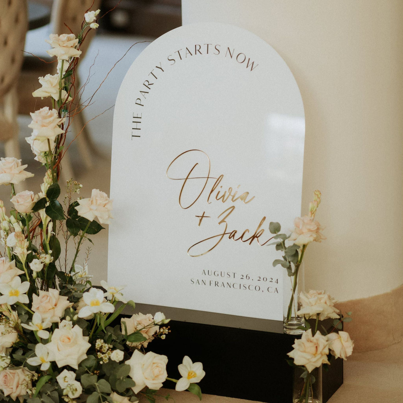 Wedding Sign - ArchWhite Acrylic & Gold Mirror Reception Welcome Decor